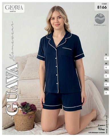 Guava 8166 Kadın Gloria Ön.Düğ.Kısa Kol Şortlu Pijama Takımı