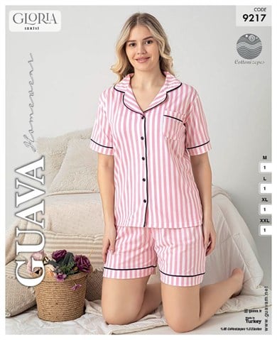 Guava 9217 Kadın Gloria Ön.Düğ.Kısa Kol Şortlu Pijama Takımı
