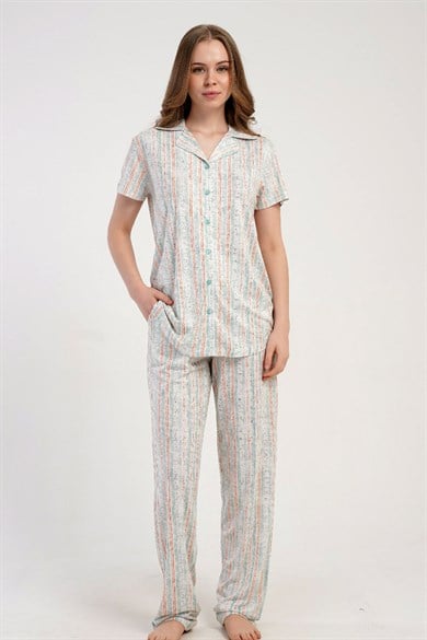 Kezokino 5121761437 Kadın Ön.Düğ Kısa Kol Pijama Takımı