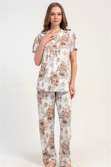 Kezokino 5121880531 Kadın Kısa Kol Önd.Düğ. Pijama Takımı