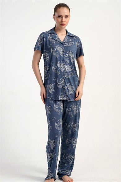 Kezokino 5122041684 Kadın Kısa Kol Önd.Düğ. Pijama Takımı