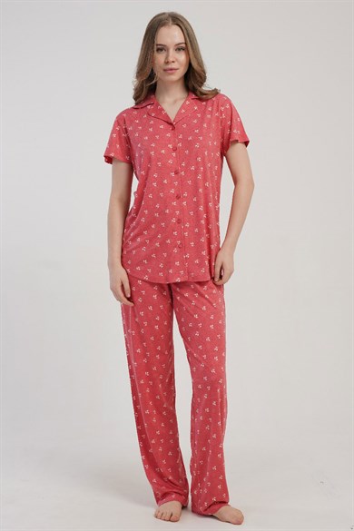 Kezokino 5122121438 Kadın Kısa Kol Önd.Düğ. Pijama Takımı