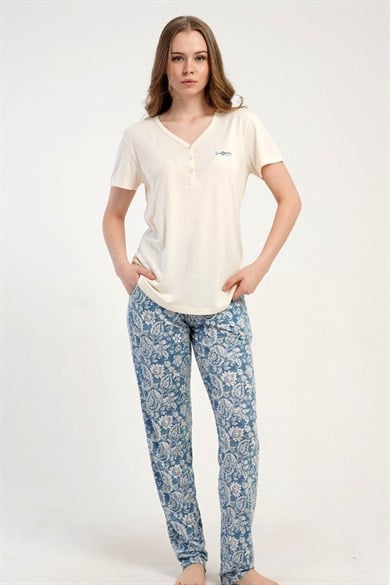 Kezokino 5122761466 Kadın Kısa Kol Patlı Pijama Takımı
