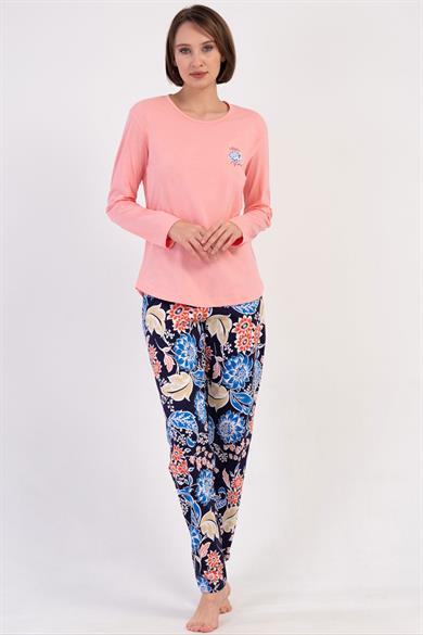 Vienetta Pembe Kadın Uzun Kollu Pamuklu Pijama Takımı