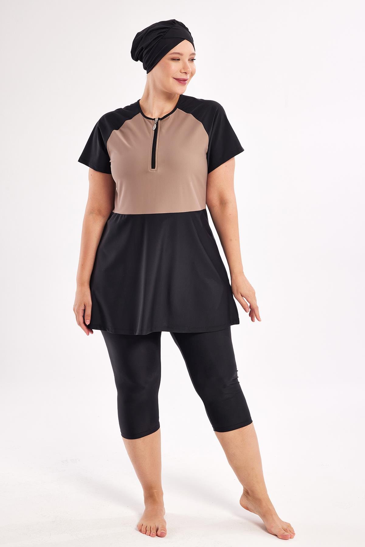 Adasea 251807 Kadın Büyük Beden Nola Kısa Kollu Tesettür Mayo