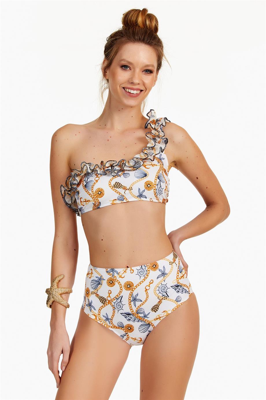 Argento 00-1344-8067 Kadın Fırfır Detaylı Deniz Kabuklu Desen Bikini