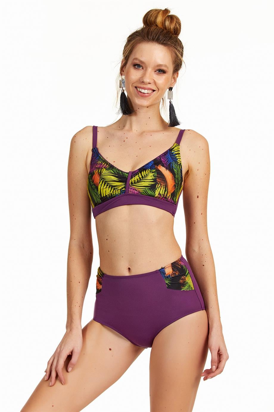 Argento Kadın Yaprak Desen Ara Biyeli Balenli Bikini