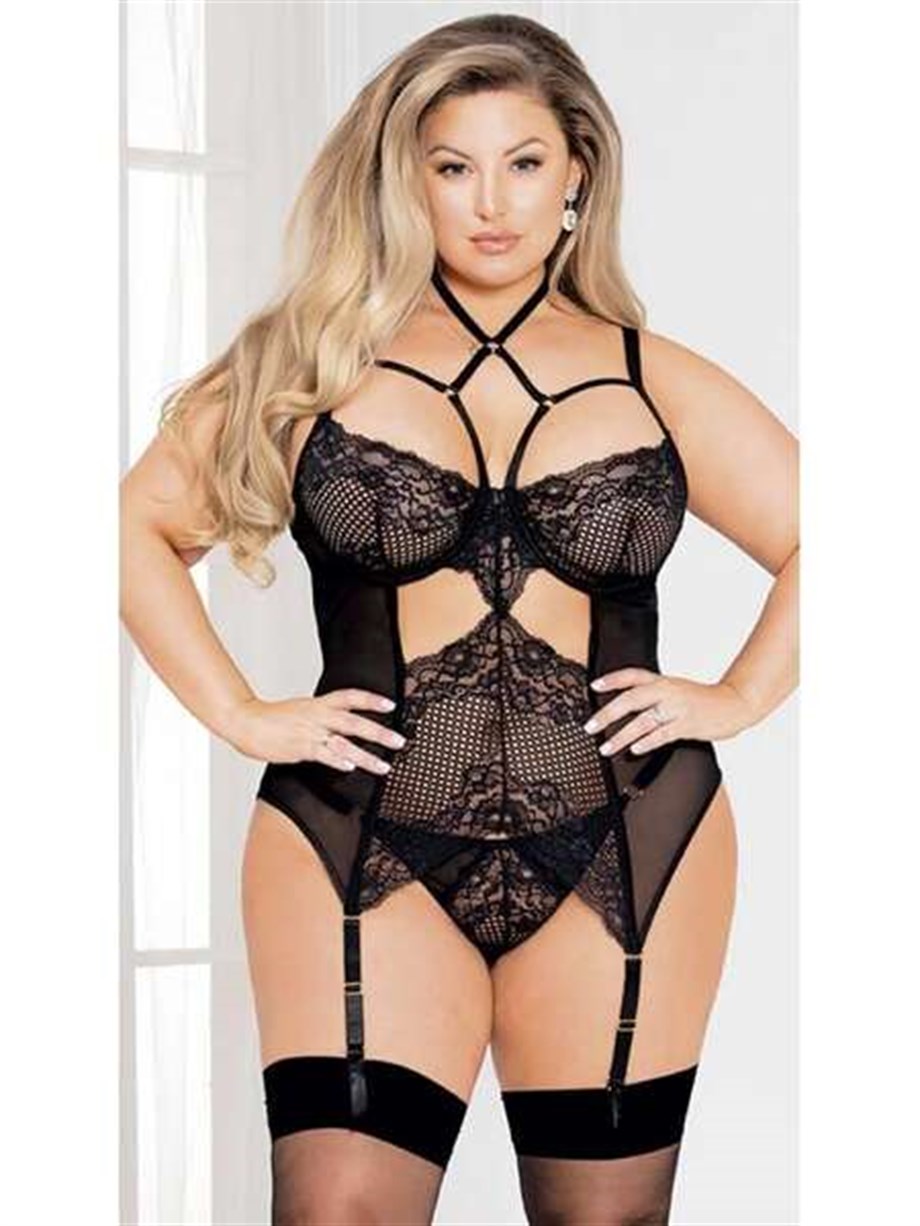 For Dreams Fantazi Siyah Büyük Beden Dantelli Jartiyer Takım