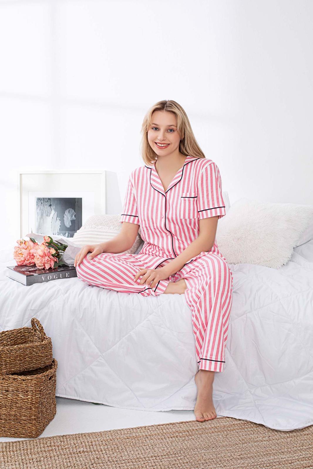Guava 19041 Kadın Önden Düğmeli Kısa Kollu Pijama Takımı