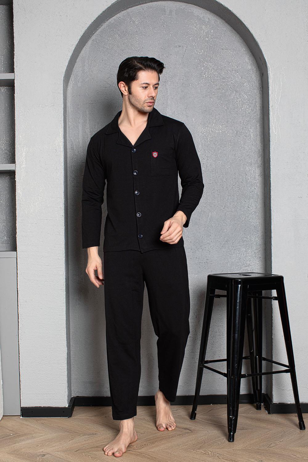Guava 3126 Erkek Önden Düğmeli Uzun Kollu Pijama Takımı
