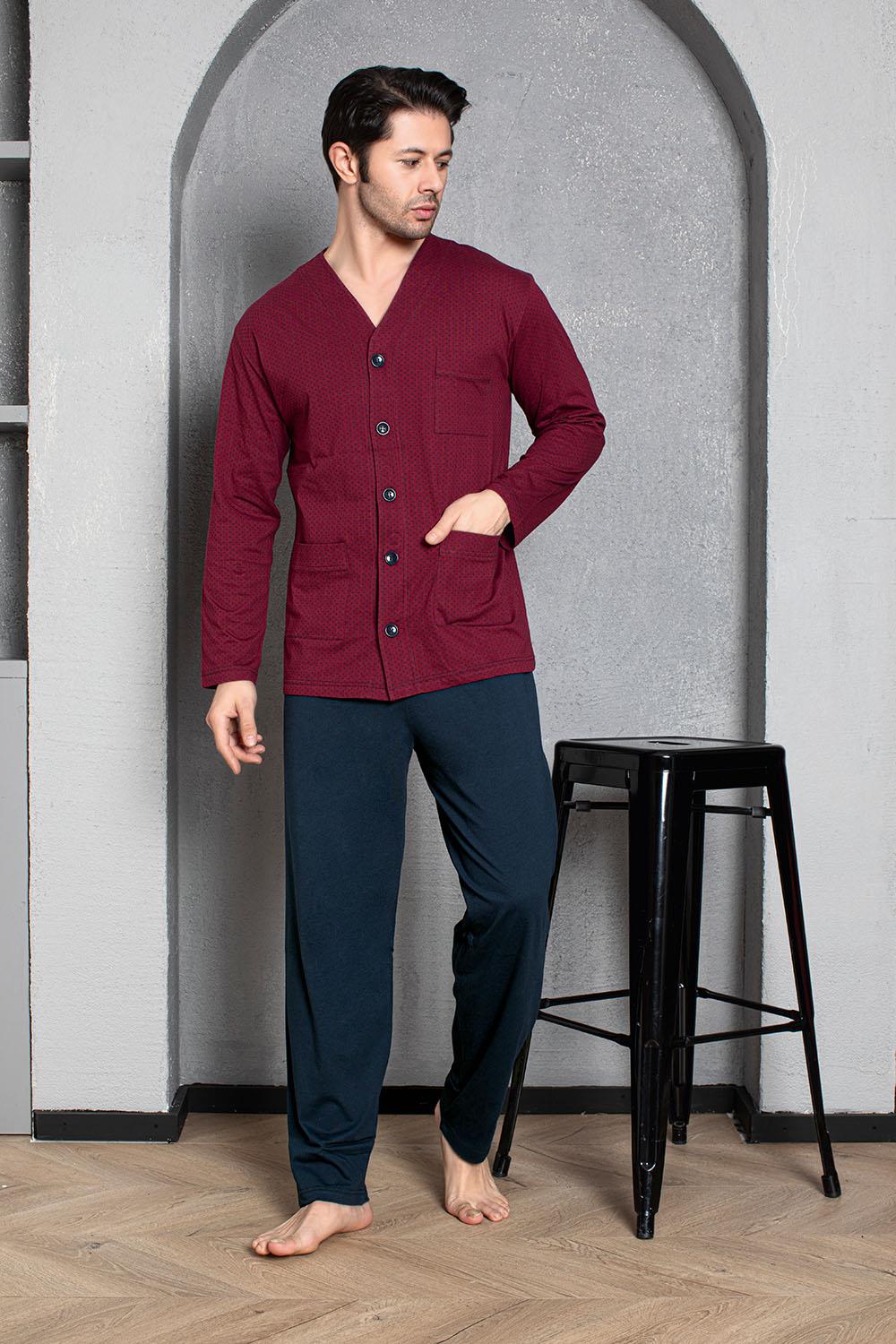 Guava 3133 Erkek Önden Düğmeli Uzun Kollu Pijama Takımı