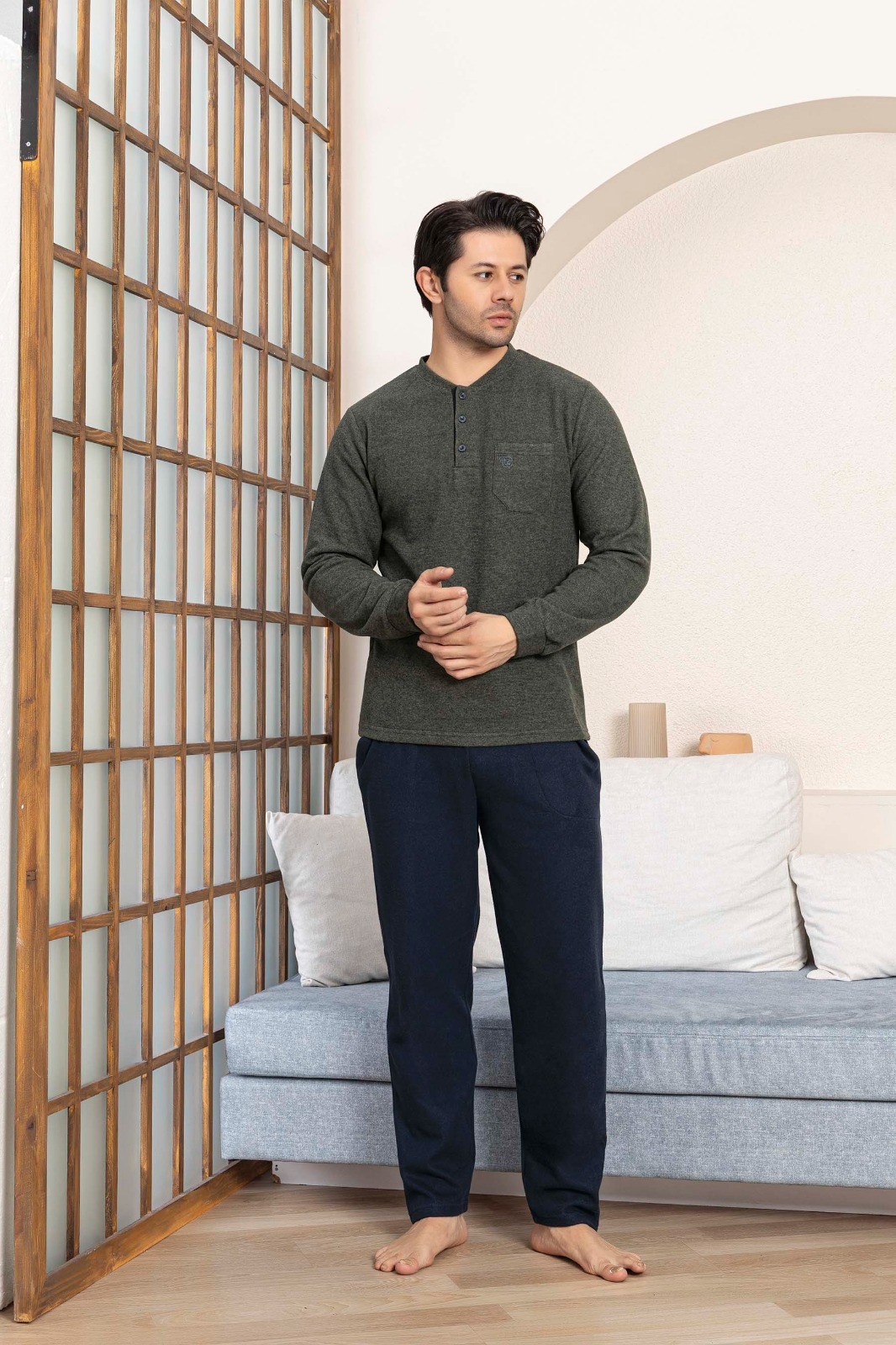 Guava 3540 Erkek Selanik Patlı Uzun Kol Pijama Takımı