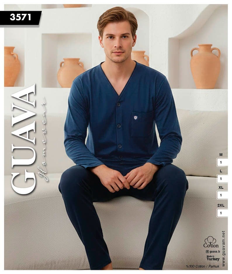 Guava 3571 Erkek Uzun Kollu Önden Düğmeli Pijama Takımı