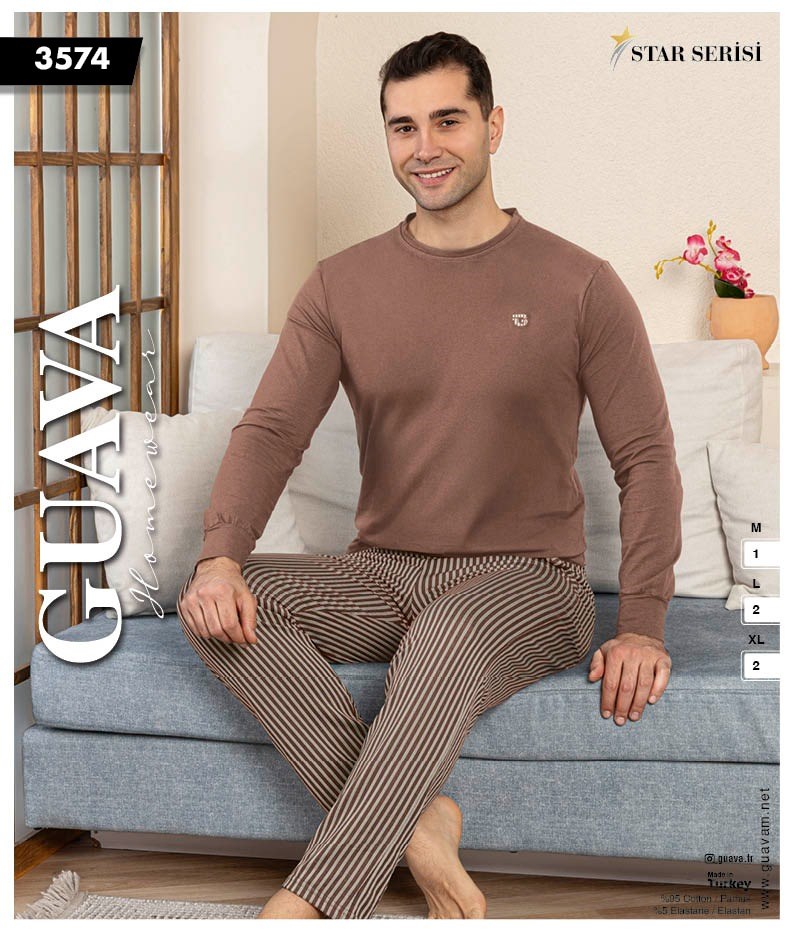 Guava 3574 Erkek Star Jakarlı Uzun Kol Pijama Takımı