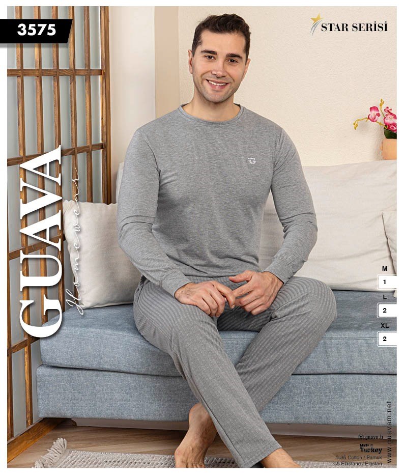 Guava 3575 Erkek Star Jakarlı Uzun Kol Pijama Takımı