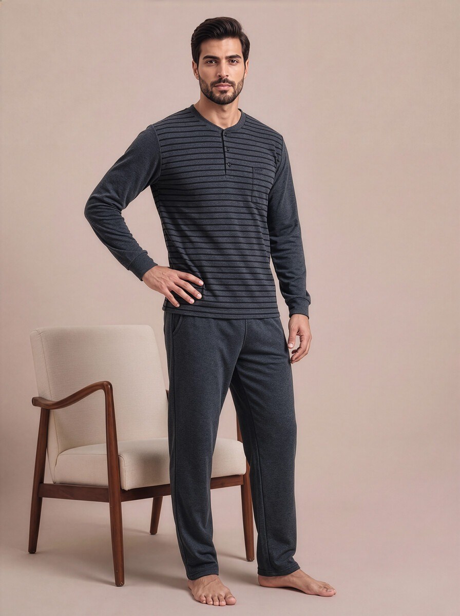 Guava 3633 Erkek Selanik Patlı Uzun Kol Pijama Takımı