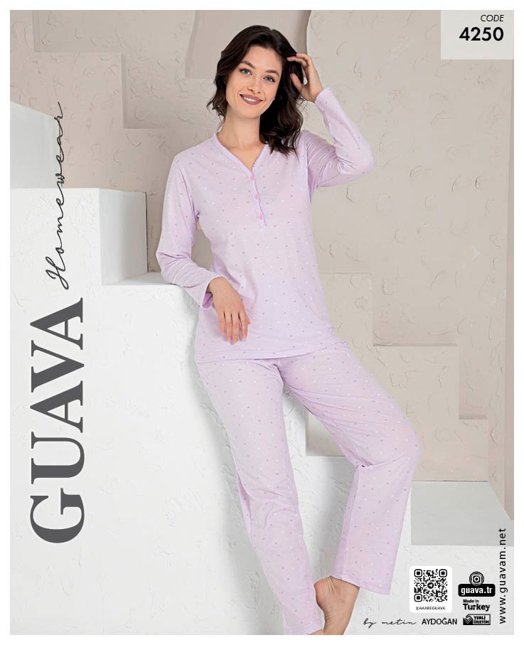 Guava 4250 Kadın Renkli Uzun Kol Patlı Pijama Takımı