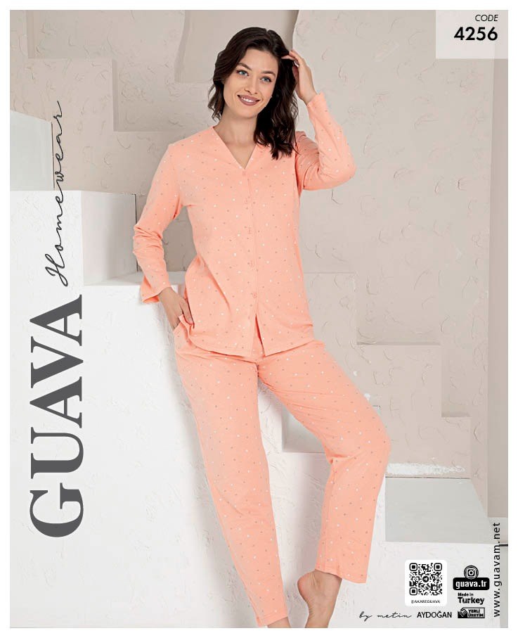 Guava 4256 Kadın Renkli Uzun Kol Patlı Pijama Takımı