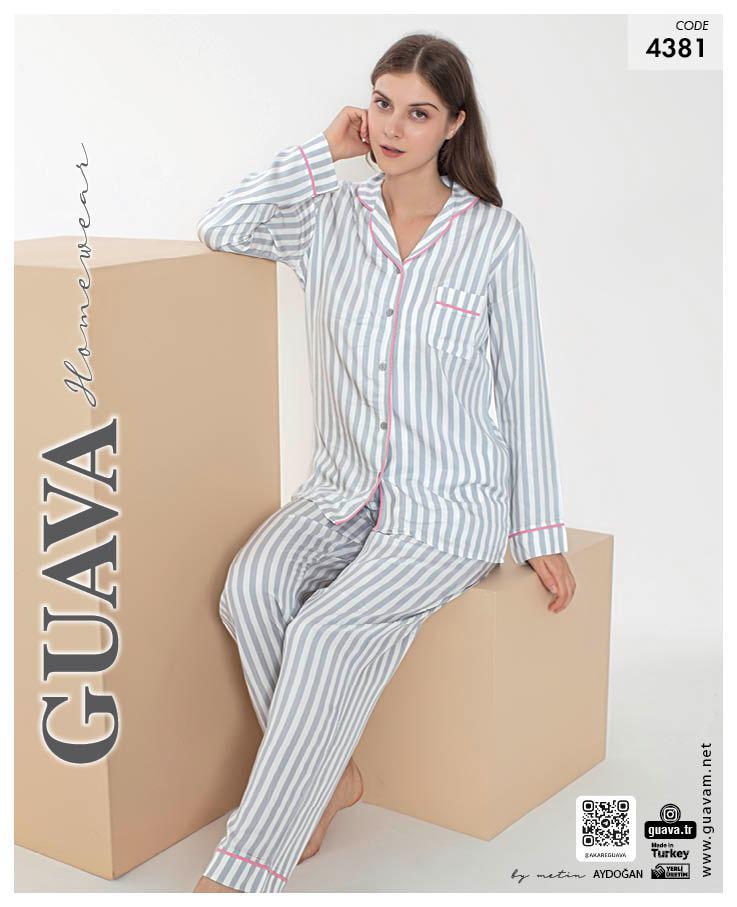 Guava 4381 Kadın Önden Düğmeli Uzun Kollu Pijama Takımı