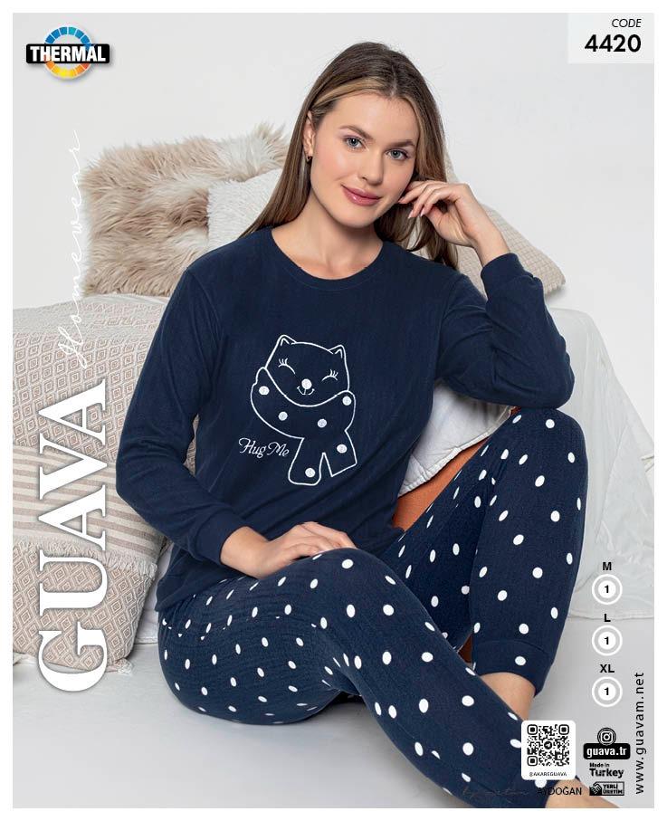 Guava 4420 Kadın Termal Uzun Kollu Pijama Takımı