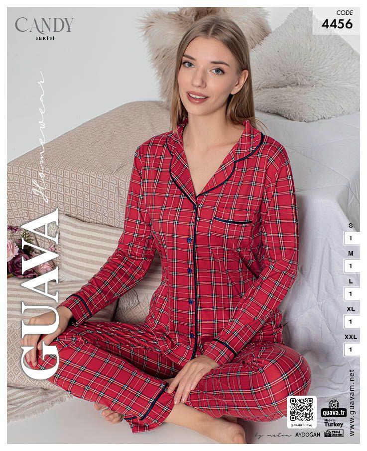 Guava 4456 Kadın Önden Düğmeli Yakalı Uzun Kollu Pijama Takımı