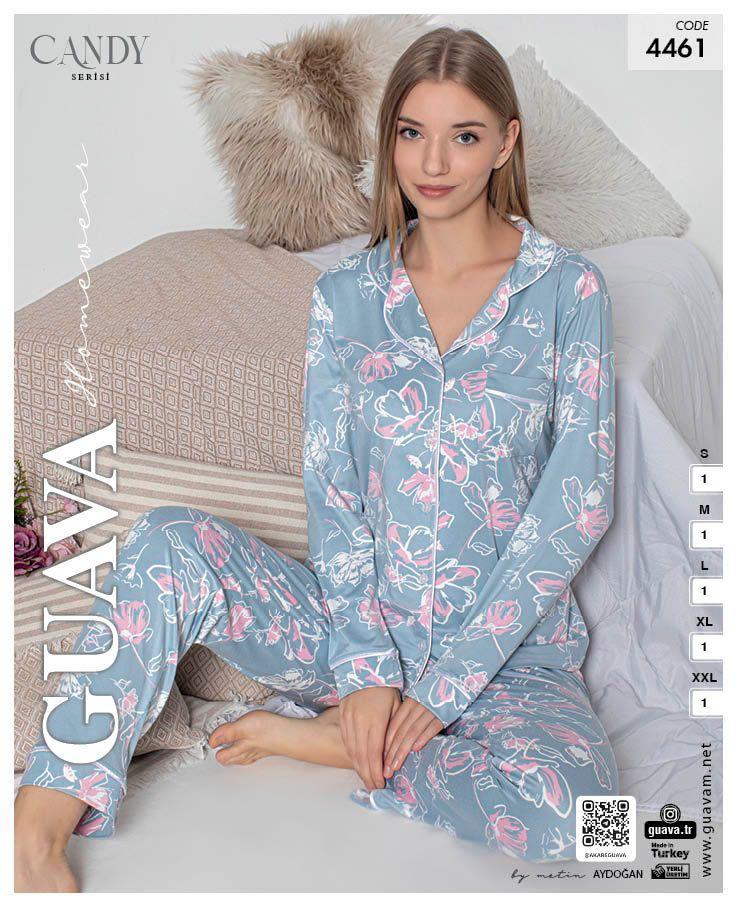 Guava 4461 Kadın Önden Düğmeli Yakalı Uzun Kollu Pijama Takımı