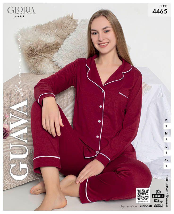 Guava 4465 Kadın Önden Düğmeli Yakalı Uzun Kollu Pijama Takımı