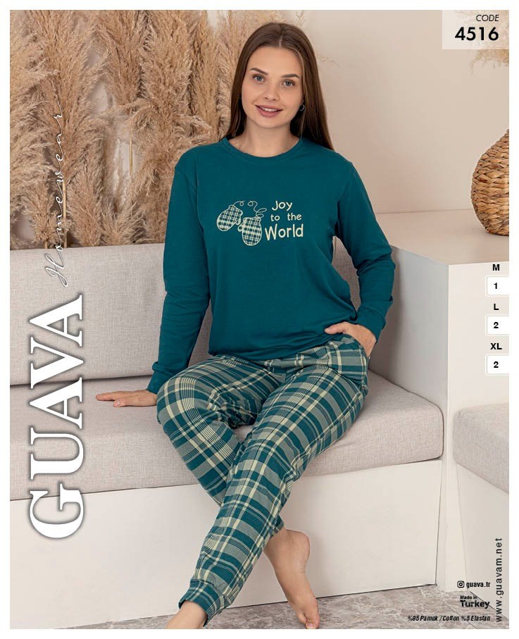 Guava 4516 Kadın Manşetli Uzun Kol Pijama Takımı