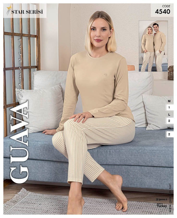 Guava 4540 Kadın Star Uzun Kol Pijama Takımı