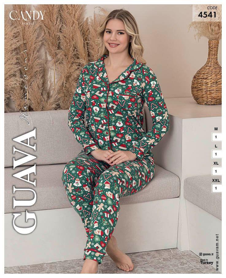 Guava 4541 Kadın Önden Düğmeli Yakalı Uzun Kollu Pijama Takımı