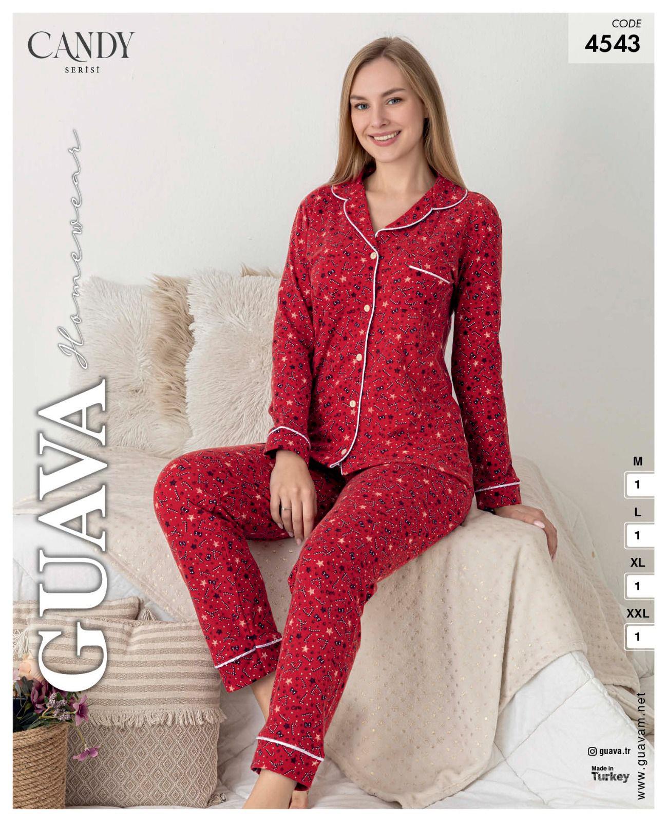 Guava 4543 Kadın Önden Düğmeli Yakalı Uzun Kollu Pijama Takımı