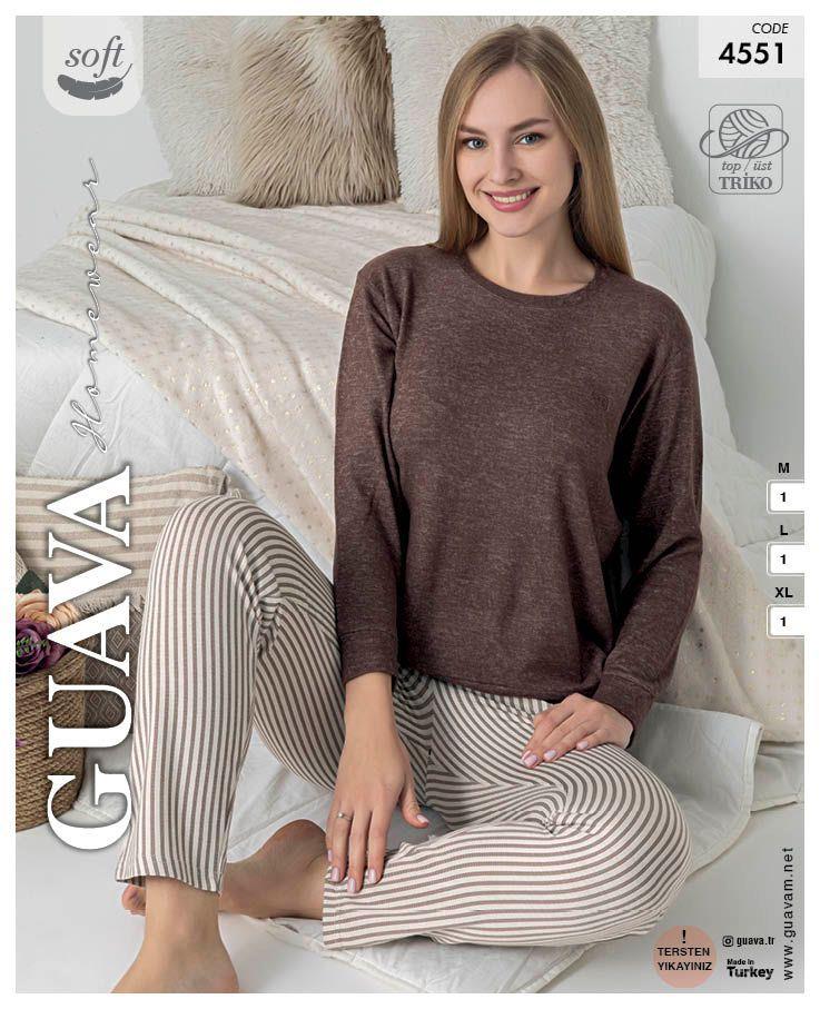 Guava 4551 Kadın Uzun Kollu Triko Pijama Takımı