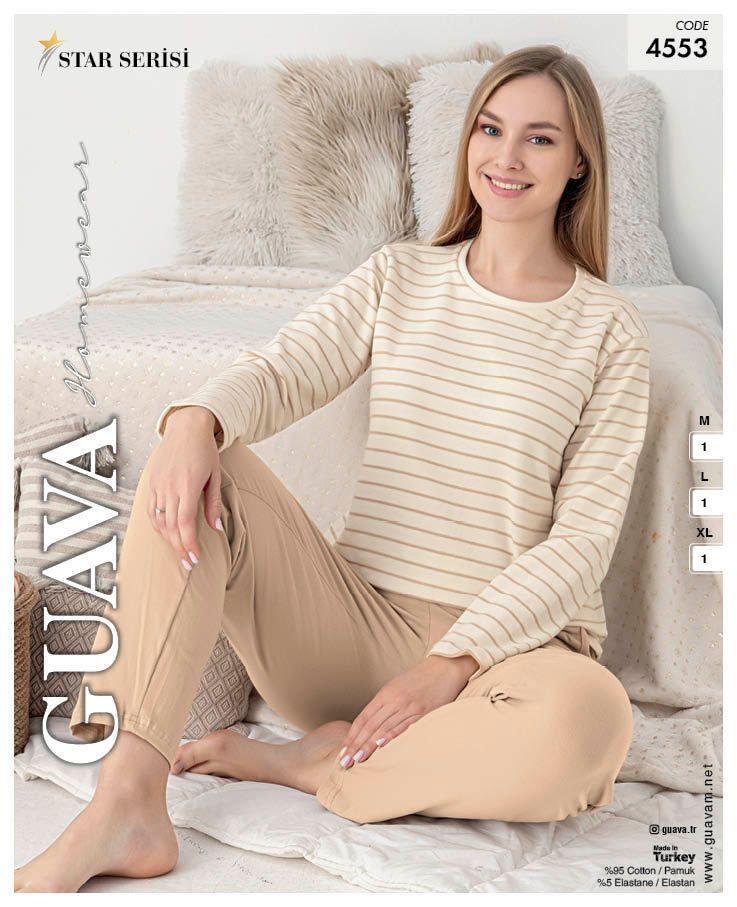 Guava 4553 Kadın Uzun Kollu Çizgili Pijama Takımı