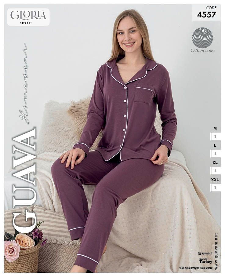 Guava 4557 Kadın Önden Düğmeli Uzun Kollu Pijama Takımı
