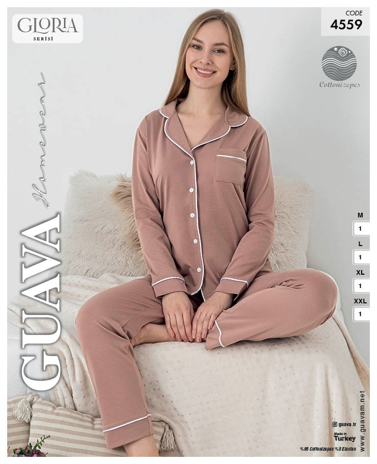 Guava 4559 Kadın Önden Düğmeli Uzun Kollu Pijama Takımı