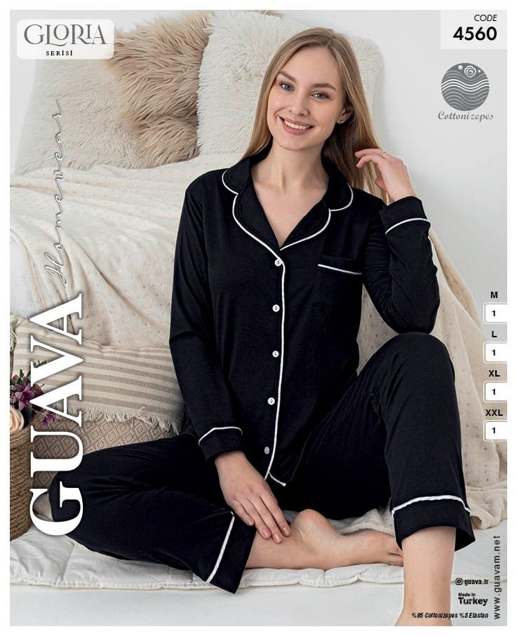 Guava 4560 Kadın Önden Düğmeli Uzun Kollu Pijama Takımı