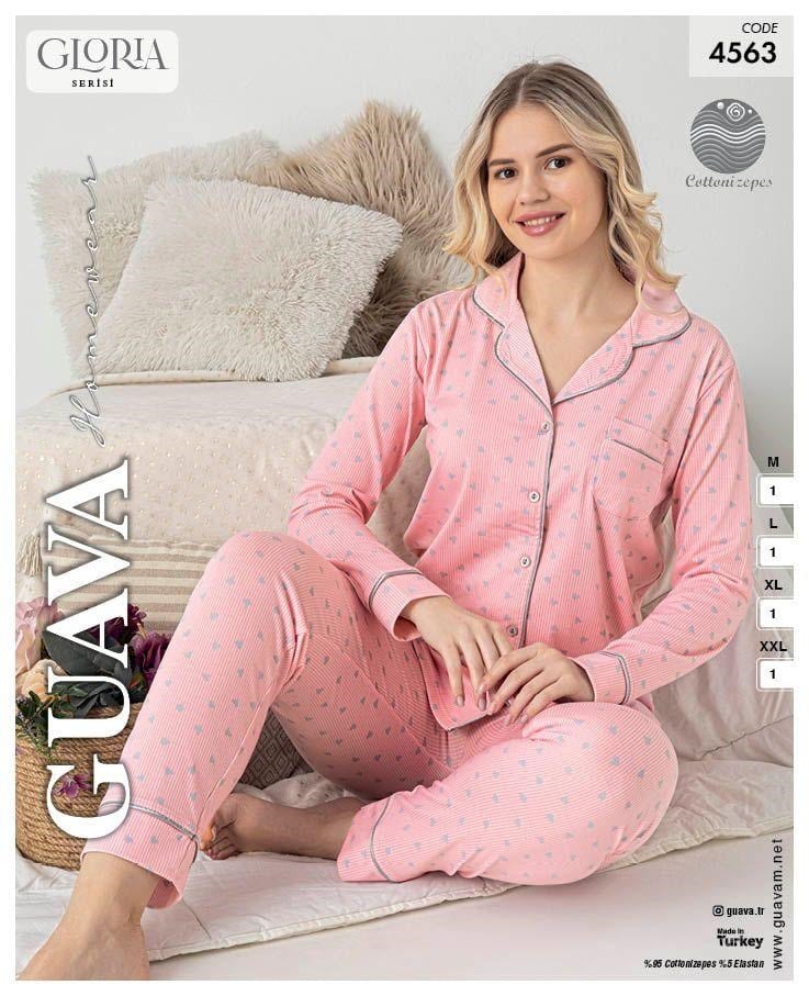 Guava 4563 Kadın Önden Düğmeli Yakalı Uzun Kollu Pijama Takımı