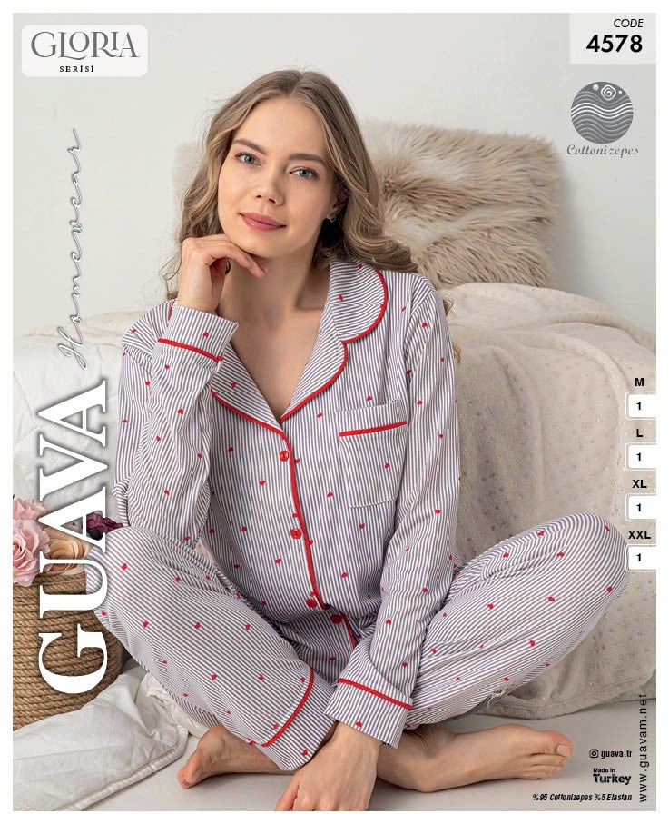 Guava 4578 Kadın Gloria Ön.Düğ.Uzun Kol Pijama Takımı