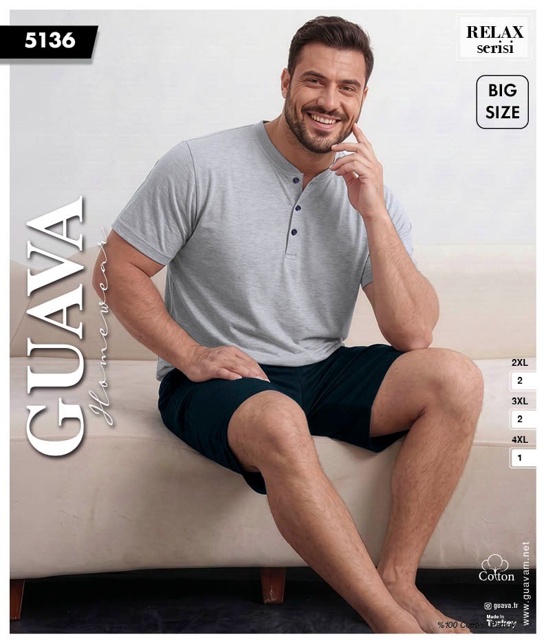 Guava 5136 Erkek Relax B.B.Kısa Kol Şortlu Pijama Takımı