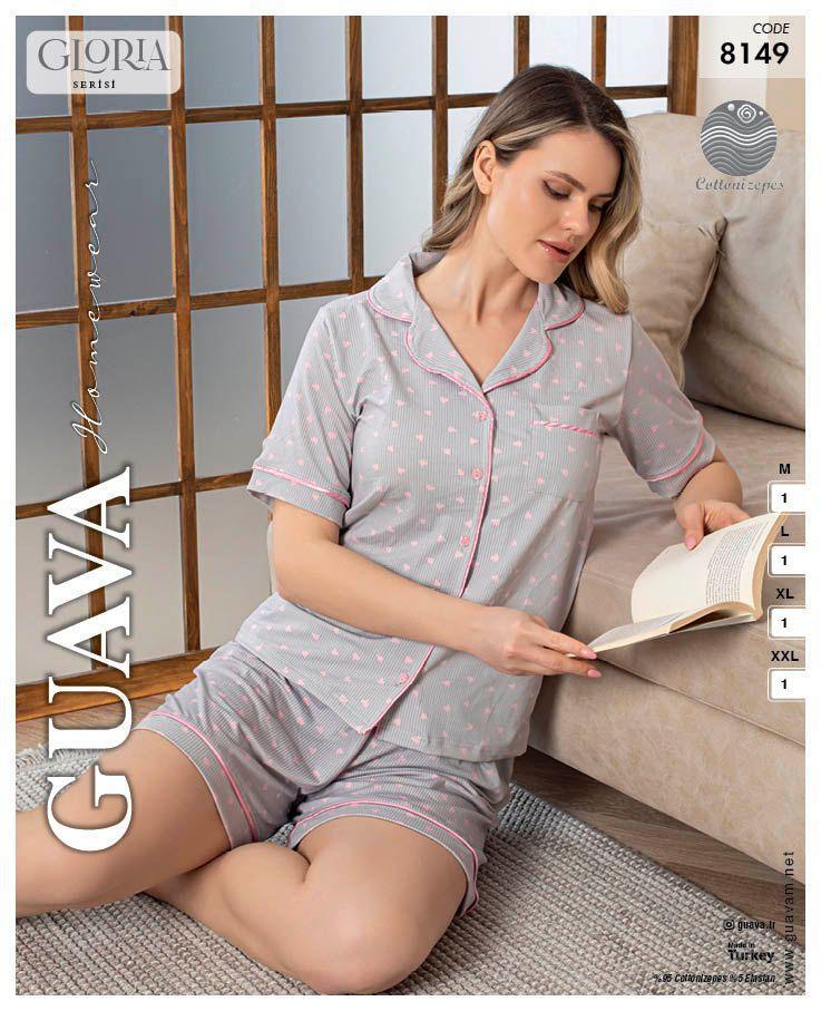 Guava 8149 Kadın Önden Düğmeli Kısa Kollu Şortlu Pijama Takımı