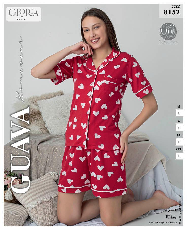 Guava 8152 Kadın Önden Düğmeli Kısa Kollu Şortlu Pijama Takımı