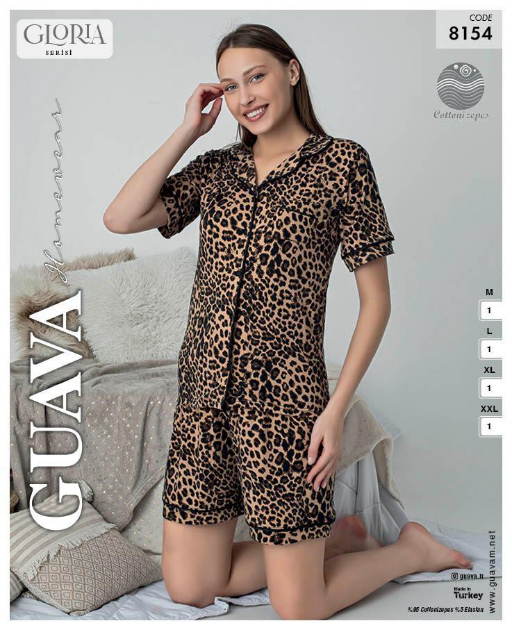 Guava 8154 Kadın Önden Düğmeli Kısa Kollu Şortlu Pijama Takımı