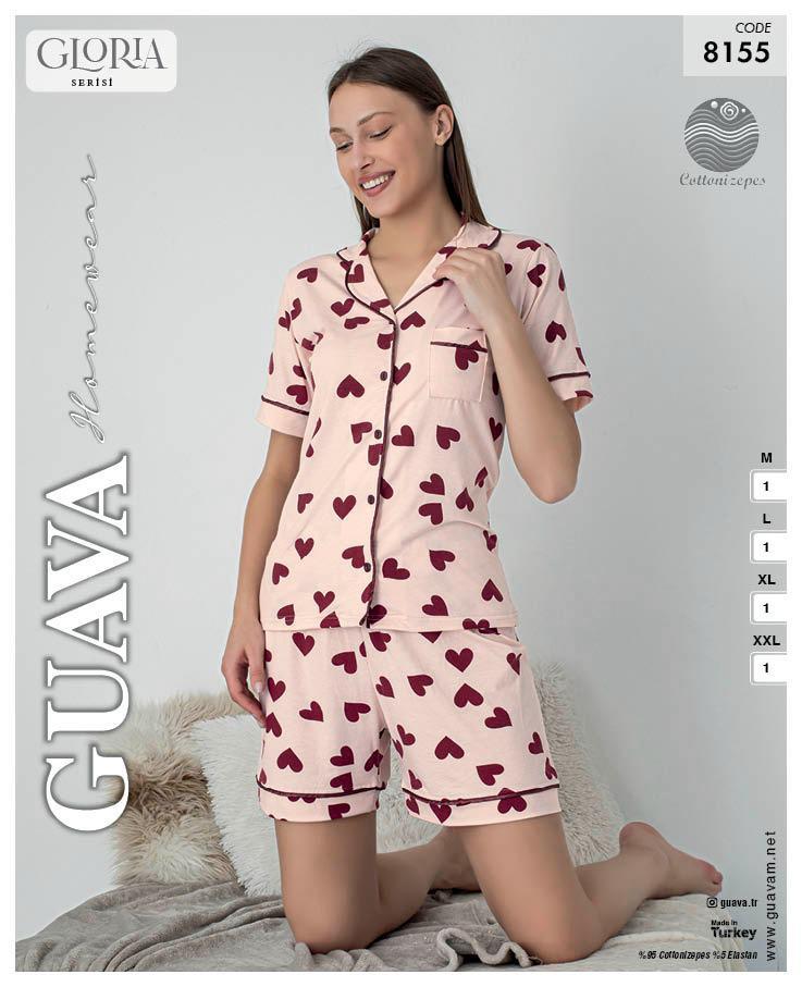 Guava 8155 Kadın Önden Düğmeli Kısa Kollu Şortlu Pijama Takımı