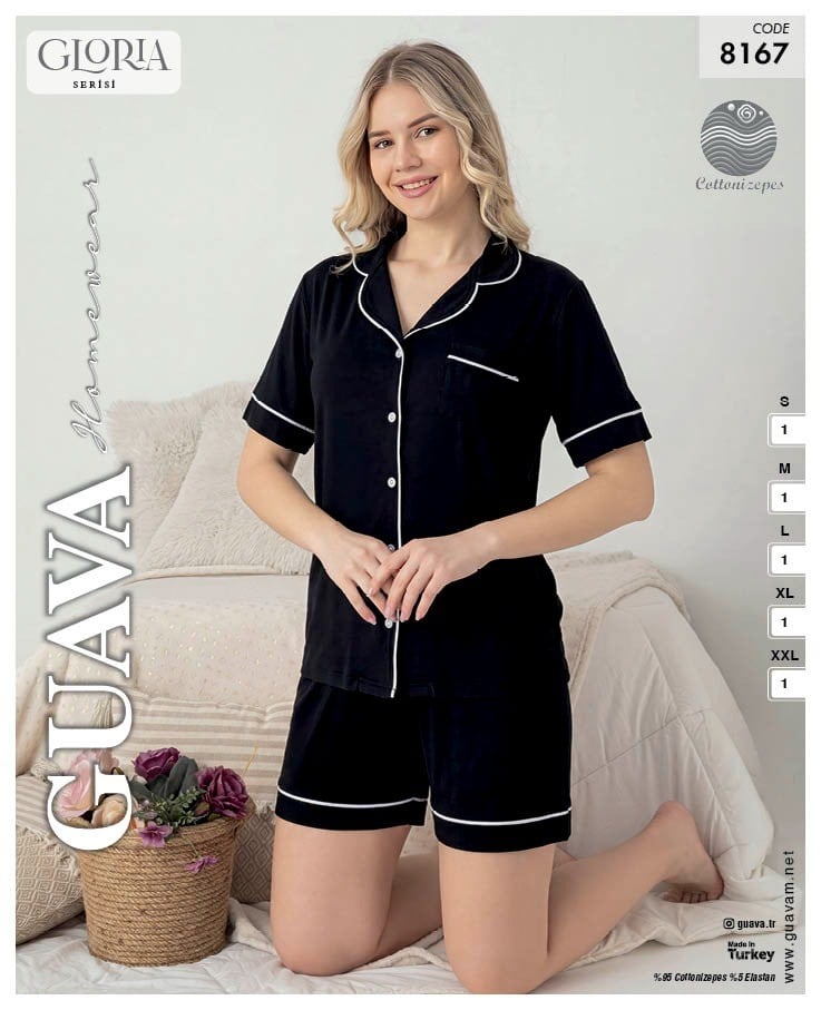 Guava 8167 Kadın Gloria Ön.Düğ.Kısa Kol Şortlu Pijama Takımı