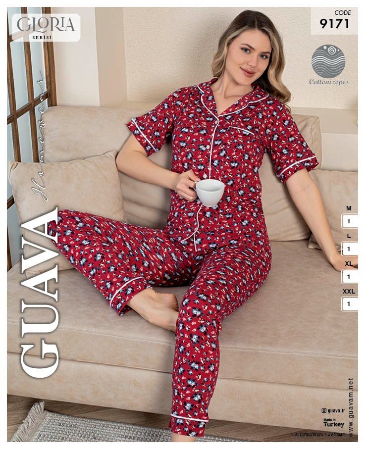 Guava 9171 Kadın Önden Düğmeli Kısa Kollu Pijama Takımı