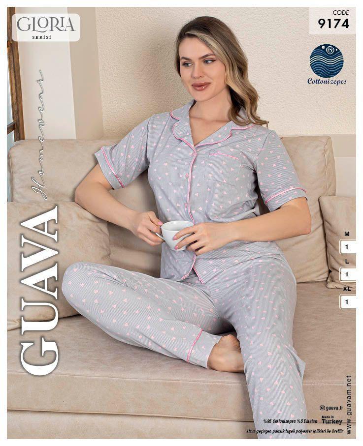 Guava 9174 Kadın Önden Düğmeli Kısa Kollu Pijama Takımı