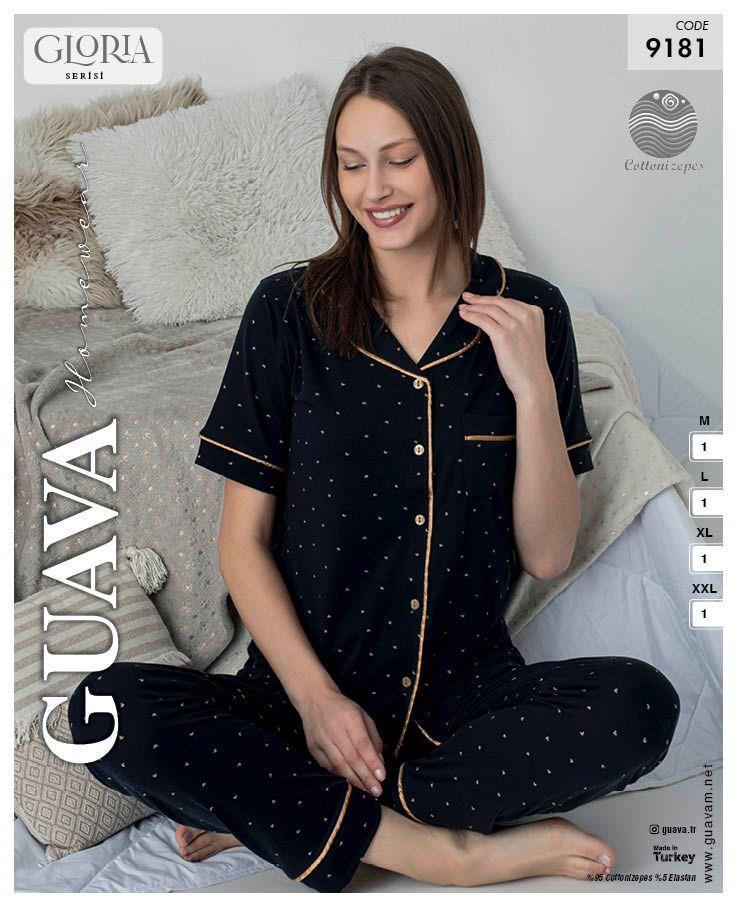 Guava 9181 Kadın Önden Düğmeli Kısa Kollu Pijama Takımı