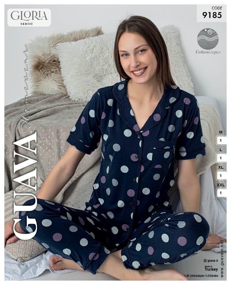 Guava 9185 Kadın Önden Düğmeli Kısa Kollu Pijama Takımı