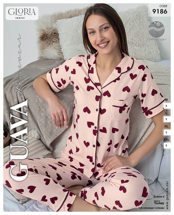 Guava 9186 Kadın Önden Düğmeli Kısa Kollu Pijama Takımı