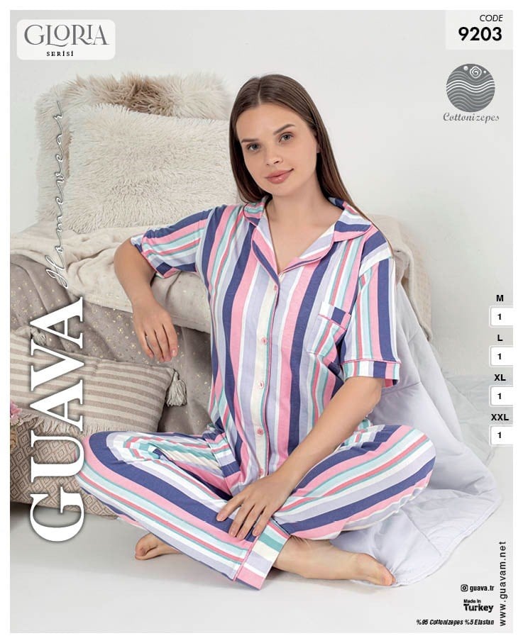 Guava 9203 Kadın Önden Düğmeli Kısa Kollu Pijama Takımı